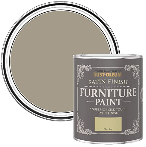 Rust-Oleum grün Möbelfarbe mit Seidenglanz-Finish, geruchsarm und wasserbasiert für Innenholz - Silberner Salbei 750ML