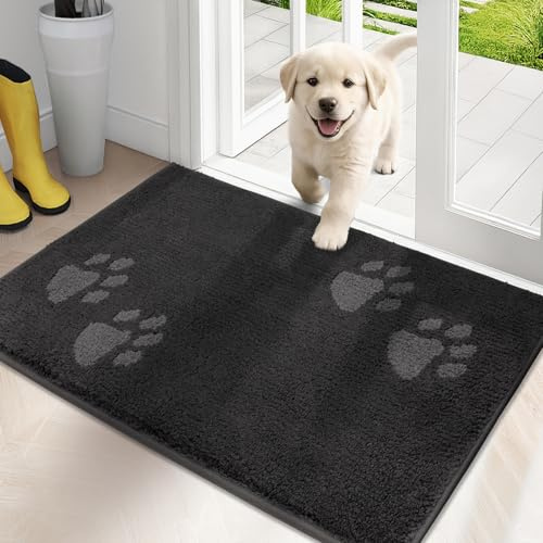 PURRUGS Dirt Trapper Door Mat 20 x 31.5, Non-Skid/Slip Machine Washable Microfiber Entrance Rug, Shoes Scraper, Dog Doormat, Super Absorbent Floor Mat for Muddy Wet Shoes and Paws, Charcoal