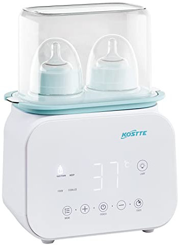KOSTTE Flaschenwärmer Baby, Fläschchenwärmer für 2 Flaschen, 10 in 1 Multifunktions Muttermilchwärmer, Milchwärmer mit Auftauen und Erhitzen von Speisen, Timer 24 Stunden Termin, Baby Bottle Warmer