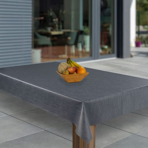laro Wachstuch-Tischdecke Abwaschbar Garten-Tischdecke Wachstischdecke PVC Plastik-Tischdecken Eckig Meterware Wasserabweisend Abwischbar GAE, Muster:Grau Blau Leinenoptik, Größe:110x160