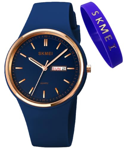 SKMEI Uhren für junge Frauen, Damen, Sport, Silikonband, großes Zifferblatt, groß, wasserdicht, modisch, lässig, einfach, Quarz, Analog, Tages-/Datumsanzeige, Mädchen-Geschenk, weiße Armbanduhr