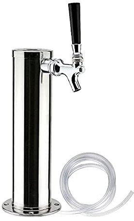 Single Tap Draft Beer Tower, Stainless Steel Beer Tower, Column Beer Dispenser Tower Beer Tower Kit with Hose, Wrench, Cover for Home Bar