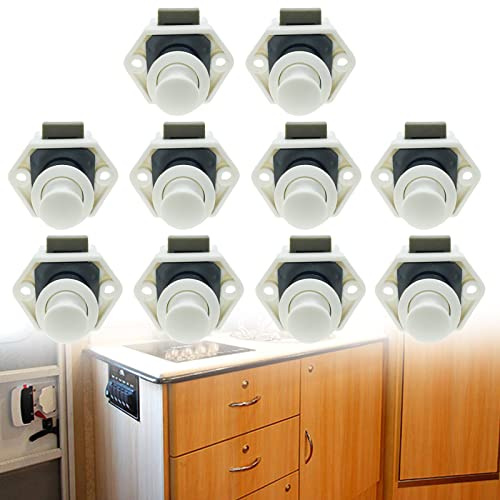 10 Stück Push Button Catch Door Lock Verriegelung,Metall Push Button Drehknopf Schloß für Wohnmobil Caravan Van Yacht Drawer Cabinet Door (Weiß)