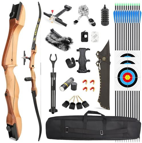 SHARROW Bogenschießen Recurve Bogen und Pfeile Set 66/68/70 Zoll Erwachsene Wettbewerb Bogen 14-40lbs Sportbogen Langbogen für Jugend Erwachsene Outdoor Training Schießen (34lbs/70, Schwarz)
