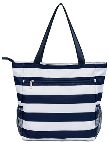 Solance - Grand sac de shopping, fourre-tout, épaule, gym, plage ou voyage avec poches