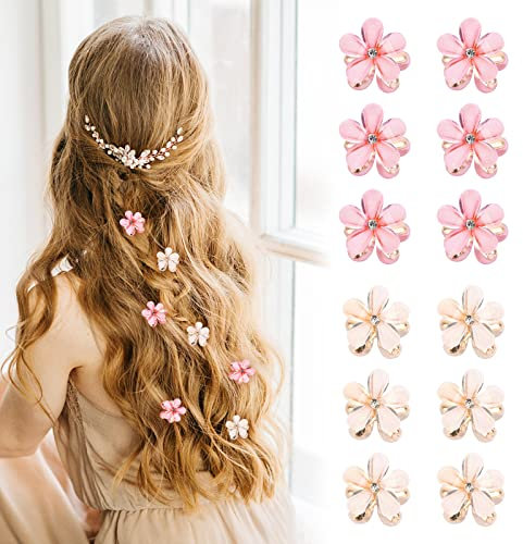 12 Stück Mini Diamant Haarspangen, Mini-Perlen-Haarspangen, Kleine Haarspangen Blumen-Haarspangen Haarschmuck für Damen, süße Mini-Haarspangen,Haarspangen für Foto, Alltag, Party, Hochzeit