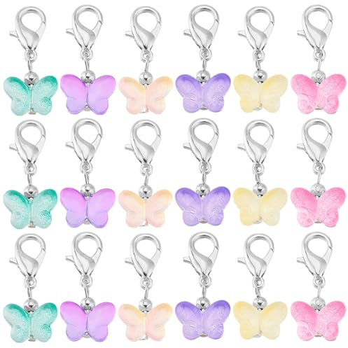 PH PandaHall 60pz Ciondolo Farfalla in Vetro 6 Colori Ciondoli Segnapunti | 30mm Ciondoli a Farfalla Trasparenti con Fermagli a Moschettone per Maglieria Bomboniere Orecchini Collana Gioielli Fai Da Te