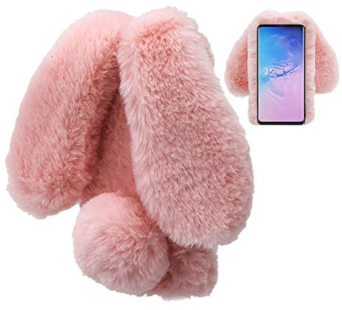 LCHDA Coque Lapin pour iPhone 15 Plus 6.7, Mignon Peluche Faux Fourrure Oreille Souple Poilu Doux Silicone TPU Pare-Chocs Anti-Choc Incassable Housse Étui de Protection - Rose
