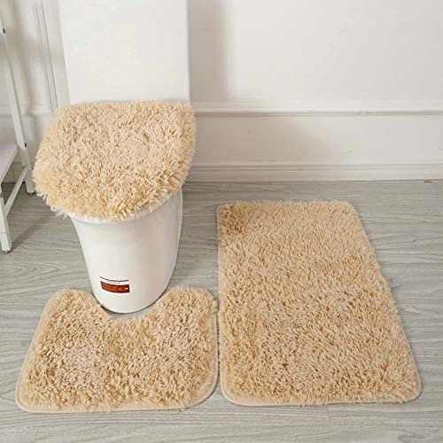 AYGCI Manta de Baño de Color Sólido 3 Juegos de Almohadillas Suaves, Absorbentes de Agua, Antideslizantes, Juegos de Tapa de Inodoro de Alfombra Lavable