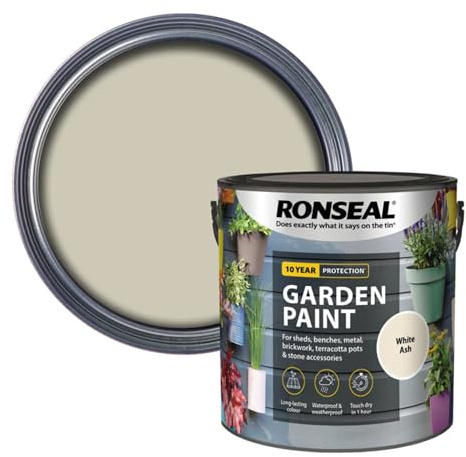 ARUUJ Garden Paint - Multipurpose 2.5L Colour & Protect for Exterior Wood, Sheds, Benches, Metal, Brickwork, Pots - Waterproof Outdoor Fence and Garden Furniture (White Ash)