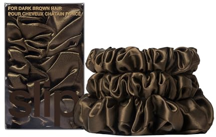 Slip Silk Back to Basics 100% Maulbeerseide Haargummi Set - Schonende Zopfgummis gegen Haarbruch, 2 Scrunchies Mittel, 1x groß - Dunkelbraun