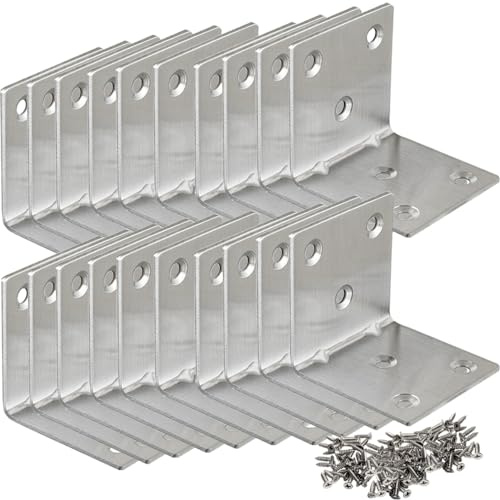 LOSYHU Angle Brackets Pack of 20, 50 x 50mm L-Shaped Bracket Heavy Duty Corner Bracket for Wood 90 Degree Metal l Brackets for Wood with Installation Hardware for DIY Furniture Fixation