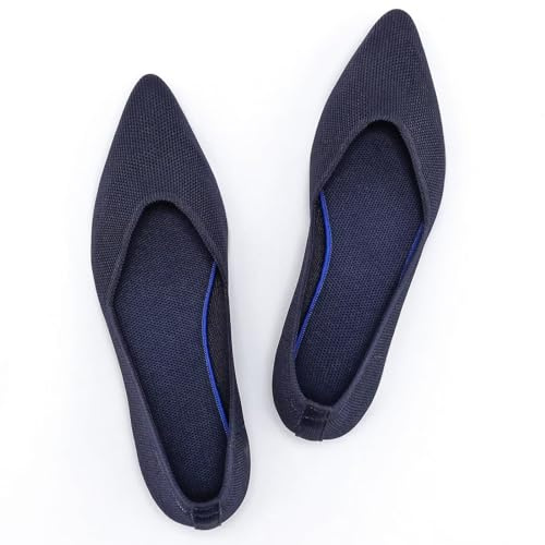 Frank Mully Zapatos planos para mujer, zapatos planos clásicos con punta puntiaguda, zapatos de noche de punto, zapatos planos suaves para mujer, cómodos y elegantes