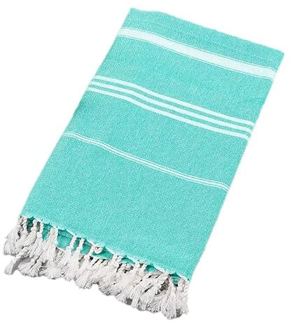 FEBE Strandtuch Badetuch Grün Baumwolle 180x80 cm Ultraleicht mit Handgeknüpften Hamamtuch Saunatuch Picknickdecke Towel