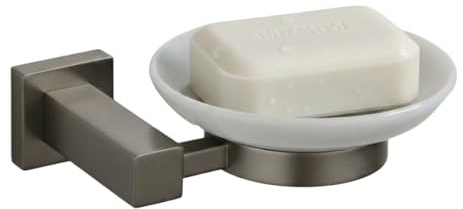 Go Bathrooms Froma Gunmetal Grey Soap Dish with Round Ceramic Tray Wall Mounted Solid Brass Holder Ceramic Soap Dish Holder Dark Grey Finish Premium Solid Brass Construction