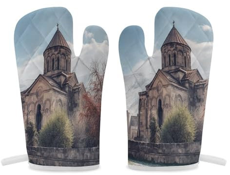 Thermal Gloves, Armenian Church Print Heat Resistant Gloves Oven Mitts Kitchen Gloves Cooking Gloves Microwave Gloves