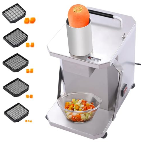Cortador Eléctrico De Frutas Y Verduras De Acero Inoxidable De 75 Kg/H, Picador De Alimentos Comercial Compacto Ajustable Para Cebollas, Zanahorias, Pepinos, Jamón, Patatas, 5 Cuchillas De Rejilla