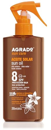 Agrado - Aceite solar SPF8 | con Extractos Naturales | Resistente al agua | 200ml