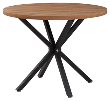 JZGORC Moderner Runder Esstisch aus Industrieblech Mit Schwarzen Metallbeinen - Nordischer Tisch für Wohnzimmer oder Küche, 4-6 Personen, 100 cm - Dunkelbraun