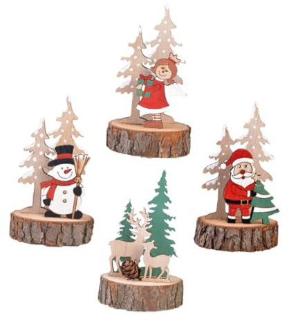 RORPOIR 4stücke Weihnachtsdeko Aus Holz Mit Weihnachtsmann-schneemann-elch-engel-design Für Tisch Schrank Schreibtisch Weihnachtsfeier Kinderfest