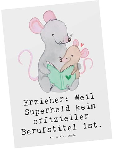 Mr. & Mrs. Panda Motivkarte Erzieher Superheld - Geschenk, Kunstkarten, Postkarten, Grußkarte, bildkarte, Beruf, Geschenke für Berufstätige, Kindergarten, Alltagshelden, Berufe, Spielen, Herzblut