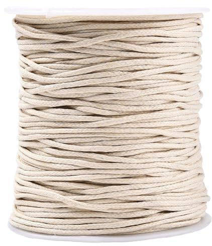 CABODYALS 91.44m 1.5MM Weiße Baumwollkordel Gewachste Baumwollschnur Kordelband Rund Faden Armband Schnur Kordeln Bulk Mit Spule Kordel Für Schmuckherstellung Handwerk Nähen Basteln Dekoration
