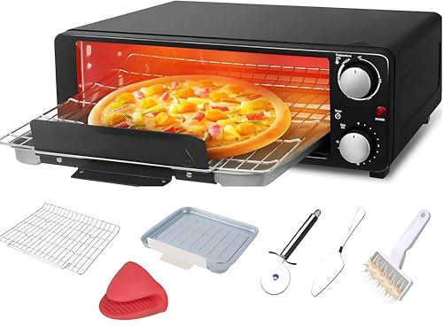 WaaYb Forno Elettrico per Pizza da Banco da 14, Forno per Pizza da Interno 1200W con Temperatura/Timer Regolabili da 0-230°C, Inossidabile con Vassoio Briciole Rimovibile e Kit Spatola per Pizza