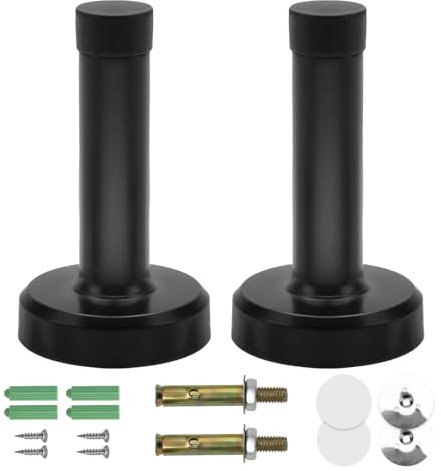 2 Pcs Door Stoppers, 75mm Matt Black Mounted Doorstop with Concealed Fixings Rubber Tip Zinc Alloy Wall Stoppers to Reduces Noise Prevents Damage for Skirtings Modern Tall Outdoor Doorstop (Black)