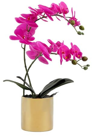 Airbirhom 17” Artificial Orchid Flowers Potted,Realistic Faux Purple Pink Flowers in Pots for Bathroom Kitchen Home Office Living Room Table Decor Indoor Outdoor