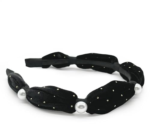 Samt Haarreif Stirnband mit Perlen Trachten Haarschmuck Breit Haarband Vintage Haarreifen Eleganter Haarschmuck für Frauen Mädchen Geburtstagsgeschenk