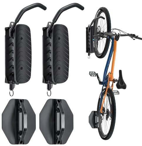 BYHUME Bike Rack Garage,Bike Wall Mount, 150° Swivel & Space-Saving Vertical Bike Hangers for Storage, Sturdy Bike Stand Holds Up to 66lbs, Easy to Install, 2 Pack
