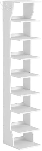VASAGLE Schuhregal schmal, Standregal mit 9 Ebenen, platzsparend | Schuhablage für Eingangsbereich, Ecke, wolkenweiß ISLAND Kollektion LBS210WB01