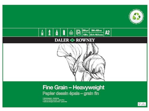 NEU Heavyweight Eco Zeichenblock, einseitig verleimt, Feinkorn, 30 Blatt – 200 g/m², DIN A2