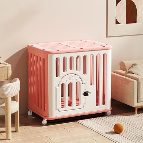 Stabiler Haustier-Hundekäfig aus PE-Kunststoff mit Rollen, ausbruchsicheres Schloss und leicht zu reinigende Ablage für kleine bis mittelgroße Hunde, ideal für Zuhause oder auf Reisen