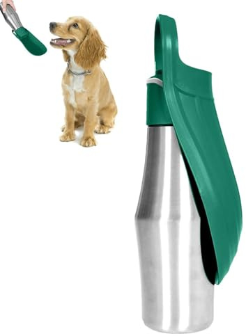 Dunkelgrün, 750 ml, Trinkflasche für Hunde, Edelstahl 304, Wasserflasche für Hunde, Wasserspender und Lebensmittel, tragbar, Reise-Wassernapf für und Katze