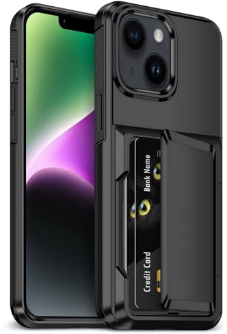Vunake für iPhone 14 Hülle mit Kartenfach Wallet Max 5 Karten für Hülle iPhone 14 Heavy Duty Hard PC TPU Silikon Schutzhülle Stoßfest Schutzhülle für Handyhülle iPhone 14 Schwarz