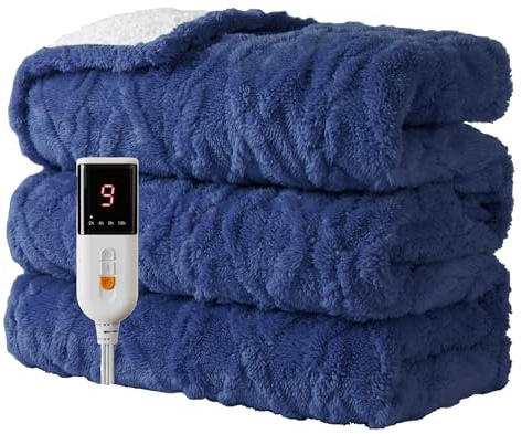 Aheadpret Heated Blanket 130x160cm,Electric Blanket Machine Washable,Blue | 9 Heat Levels,10H Auto-Off,Heated Throw,Safety Certified,Soft Metrial ,Fast Heating ,for Home Office Use