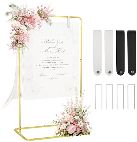 EMART Hochzeits Willkommensschild Halter 172×78×50cm, Hochzeitsschild Ständer mit 4 Lederaufhängebändern und 4 Bodenverankerungen, Geeignet für Babypartys, Abschlussfeiern und Ausstellungen, Gold