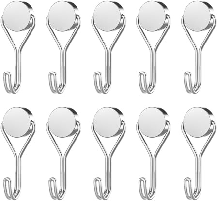 Yatrosynth Magnethaken, 10 Stück Magnethaken Extra Stark für Küche, Schlafzimmer, Schließfächer, Büro, Kühlschränke, Schlüsselhalter, Grill, Gartenwerkzeugen - Silber