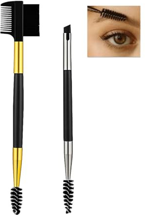 Dual-Ended Eyebrow Brush And Eyelash Comb With Angled Groomer And Spiral Spoolie - Professional Makeup Tool For Precise Brow Shaping And Lash Separating With Sleek Black And Gold Design