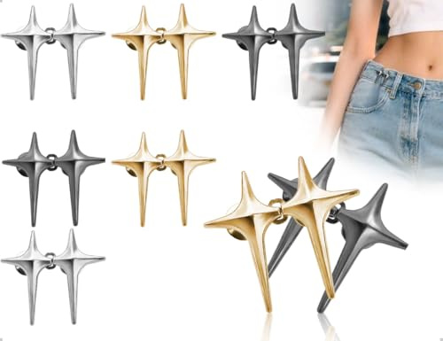 AOYEGIC Confezione da 6 Clip di Serraggio per Pantaloni,Cintura Regolabile Bottoni,Clip di Fissaggio Rimovibile e Riutilizzabile a Forma di Stella a Quattro Punte,per Tute,Jeans,Gonne,Abiti