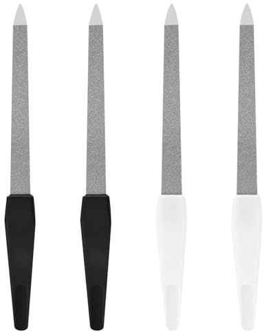 4 Pack Stainless Steel Nail Files, Double Sided Diamond Grit Files for Natural Nails, Acrylic Nails and Gel Styling, Home and Salon Use