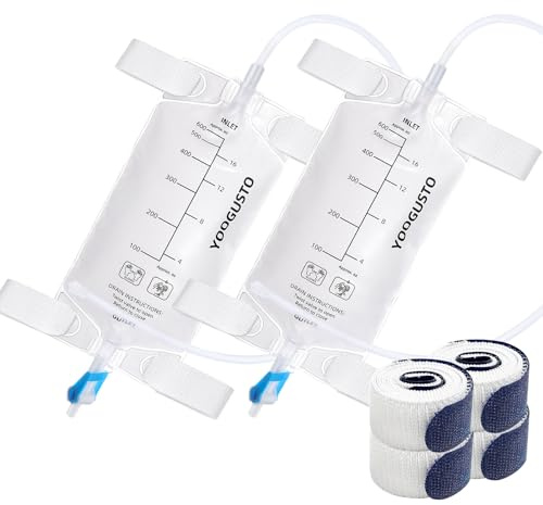 2PC 600ml Urine Drainage Bag with 24 Inch Tube, Transparent Collection Bag with Twist Valve and 2 Adjustable Soft Leg Straps