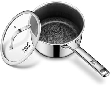 Nonstick Sauce Pan with Lid, Non-Toxic Tri-Ply Hybrid Ceramic Saucepan, 3.5 Quart Stainless Steel Pans, PFAS/PFOA/PTFE Free, Dishwasher & Oven Safe, Induction Compatible