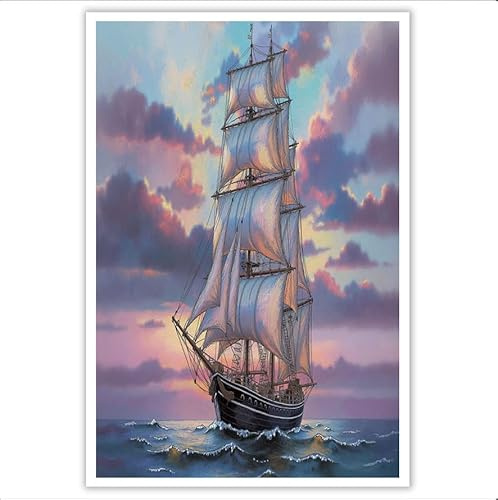 Stampa su tela Rosato-viola Barche a vela Il mare Quadri di Stile nautico Quadri su tela, Dipinto su Tela Quadri per Camera da Letto Soggiorno Sala yoga 90x60 cm Senza Cornice