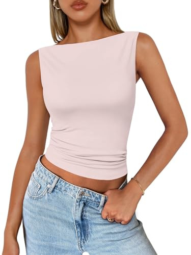 DUOEASE Camisetas Tirantes Mujer Cuello De Barco Básica Camisetas Manga Corta Mujer Sin Mangas Slim-Fit Verano Tank Top