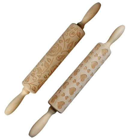 Tovinanna Mattarello Intagliato in Legno Da 14 Pollici Con Motivi Di Rose Per Pasta E Fondente Rullo Decorativo Per Biscotti Pizza E Impasti Uniformi in Cucina E Pasticceria
