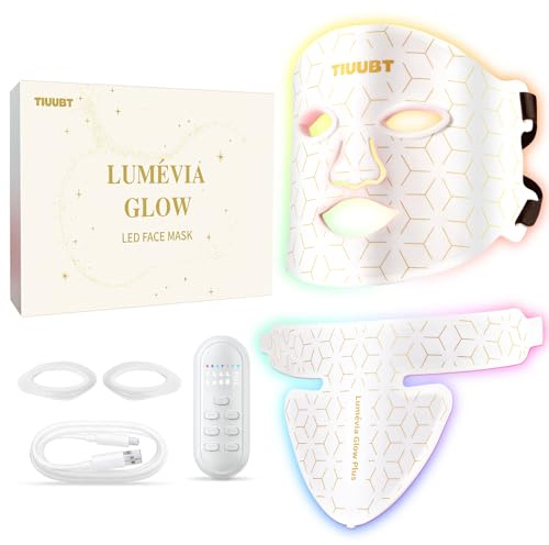 LED Face & Neck Mask with Near-Infrared, 660nm Red Light and 850nm Near Infrared, 7 Colors, Flexible Silicone Face Mask, Adjustable Straps, At-Home Light Care (White)