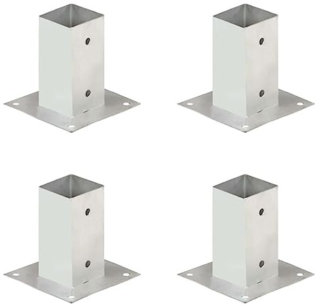 Genérico Anclajes para Postes 4 Unidades Metal galvanizados 71 mm,Bricolaje,Vallas de jardín,Postes de Cerca,145447