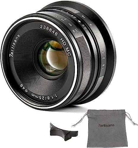 7artisans 25mm F1.8 Manuelle Fokusobjektiv für Sony Emount Kameras wie A7 A7II A7R A7RII A7S A7SII A6500 A6300 A6000 A5100 A5000 EX-3 NEX-3N NEX-3R NEX-F3K NEX-5 NEX-5N - Schwarz
